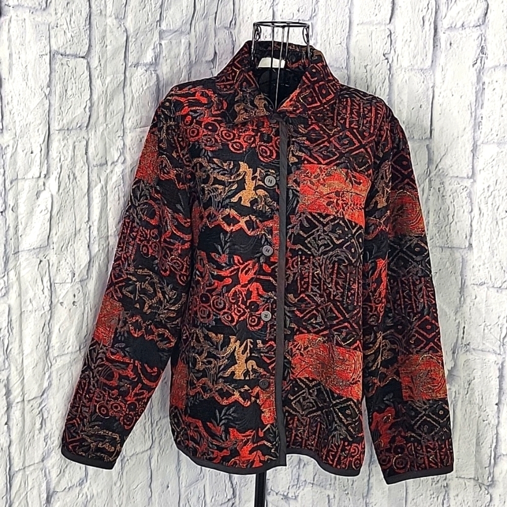 ANALOGY 2 IN 1 Reversible Jacket Multicolored Brocade and Black Floral Jackets